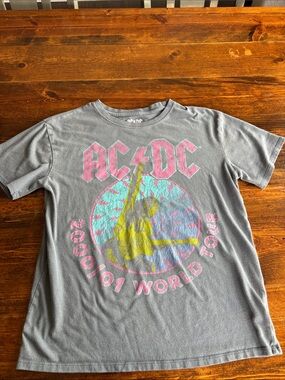 AC/DC Kids Gray Tee with Pink & Yellow Tour Graphic